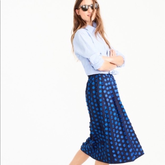 J. Crew Embroidered Navy Midi Skirt - 4 - Picture 1 of 8